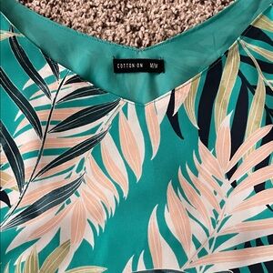 Cotton On Leaf Pattern Top in Teal and Pink